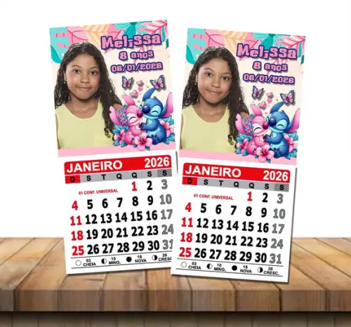 Imã de Geladeira com Calendário Angel e Stitch