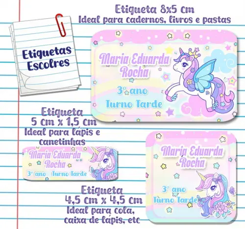 Kit com 100 Etiquetas Escolares Personalizadas
