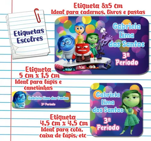 Kit com 100 Etiquetas Escolares Divertidamente
