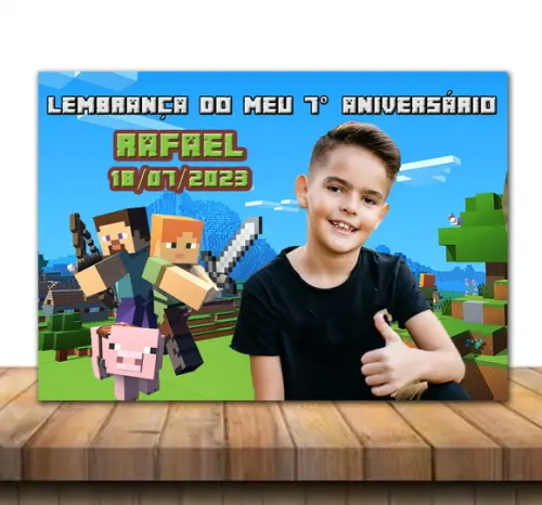 Lembrança de Aniversário Imã de Geladeira Minecraft 15x10cm