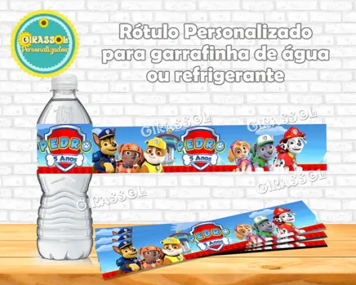 Rótulo Adesivo para Garrafinha de Água Patrulha Canina