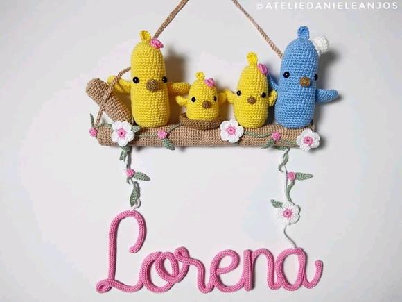 Porta de maternidade amigurumi e tricotin bebê passarinhos