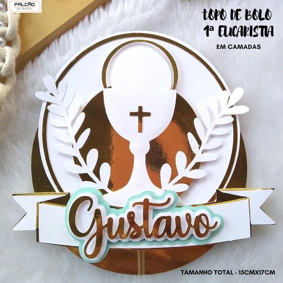 Topo Bolo Primeira Comunhão com Nome Personalizado