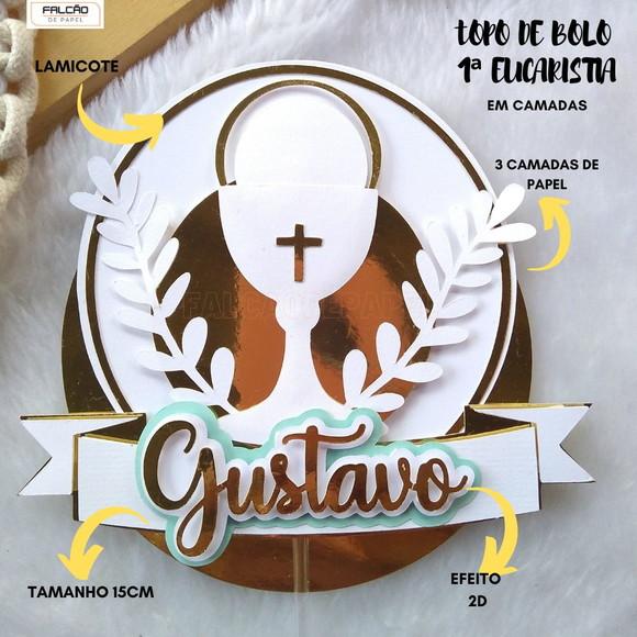 Topo Bolo Primeira Comunhão com Nome Personalizado