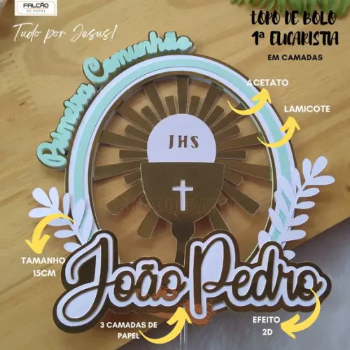 Topo de Bolo Primeira Comunhão Circular Personalizado