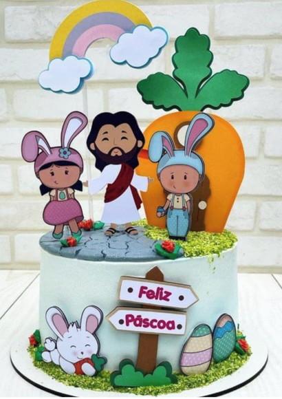 Arquivo de Corte Topo de Bolo Jesus e Coelhinhos