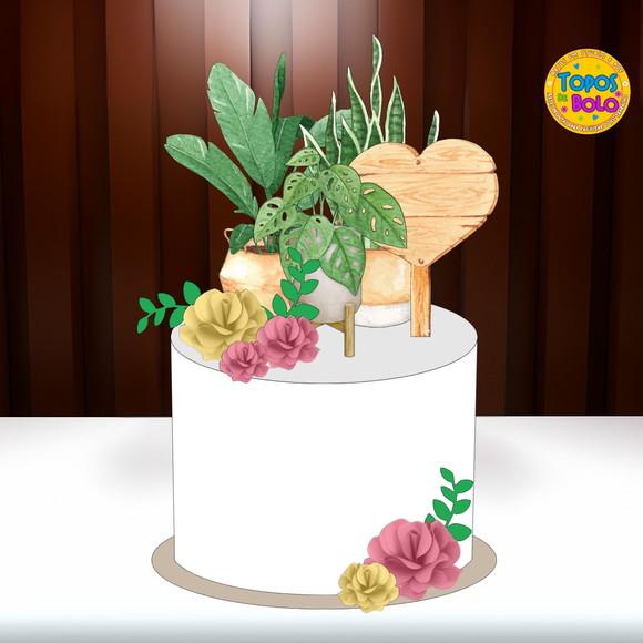 Arquivo de Corte Topo de Bolo Flores e Plantas Aquarela