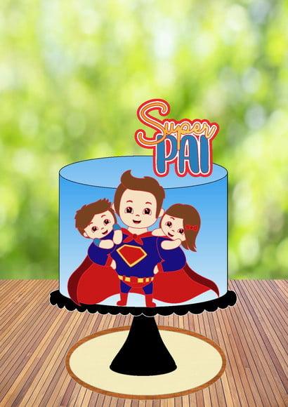 Topo de Bolo Super Pai e Filhos - Arquivo Digital