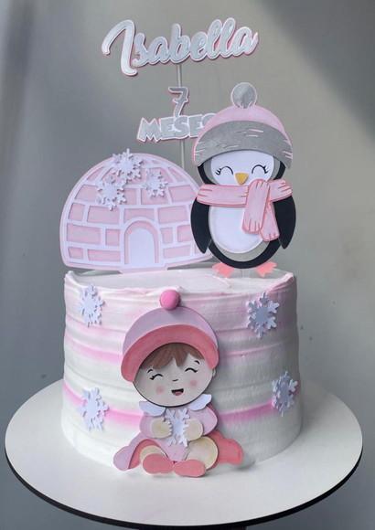 Arquivos de Corte Topo de Bolo Pinguim e Menina 3d