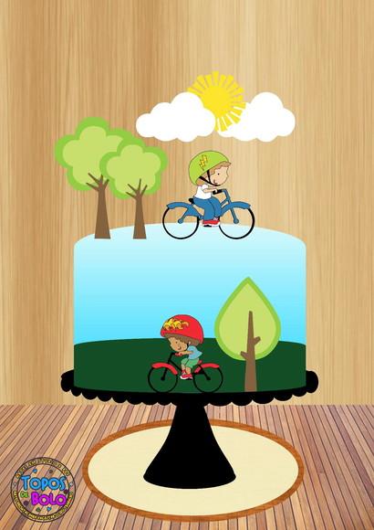 Arquivo de Corte Topo de Bolo Meninos de Bicicleta