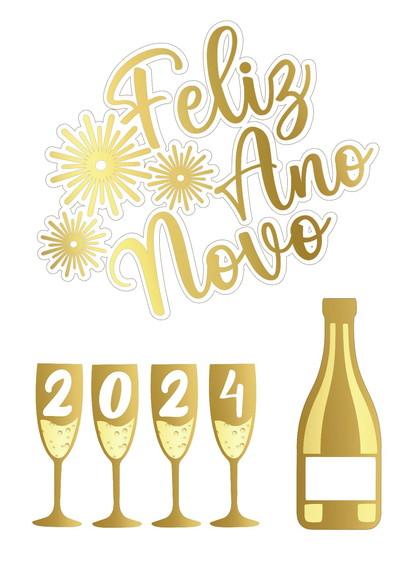 Arquivo de Corte Topo de Bolo Feliz Ano Novo Camada Ouro