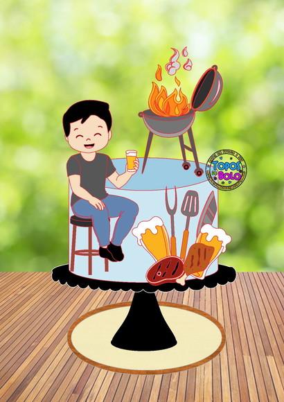 Topo de Bolo Homem e Churrasco - Arquivo Digital