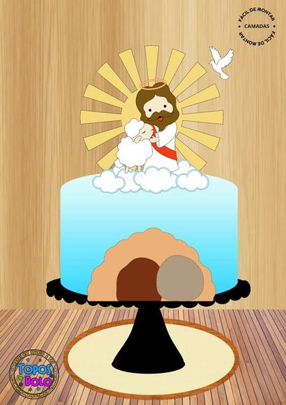 Topo de Bolo Jesus com Ovelha a Verdadeira Páscoa