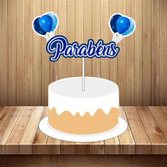 Topo de Bolo Parabéns com Balão - Arquivo Digital