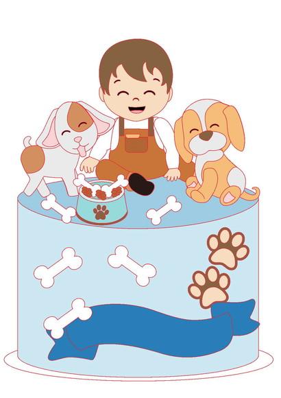 Topo de Bolo Menino e Cachorros - Arquivo Digital