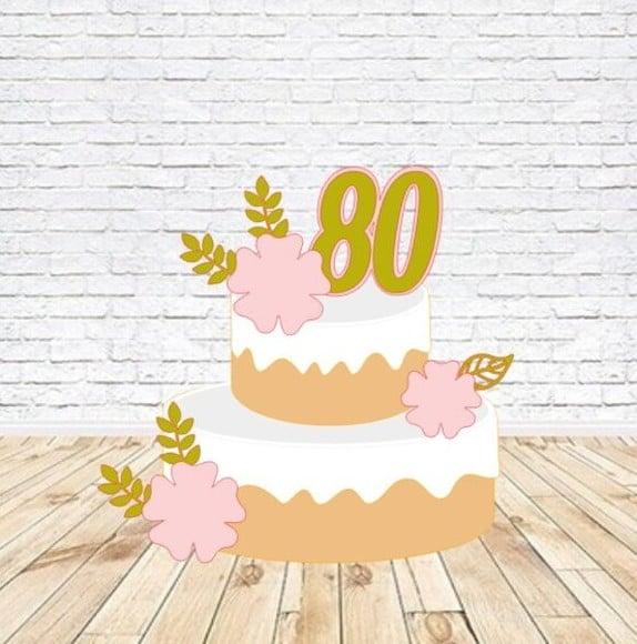 Topo de Bolo 80 Anos Flores e Coração - Arquivo Digital