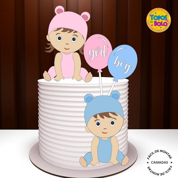 Arquivo de Corte Topo de Bolo Chá Revelação Baby Girl e Boy