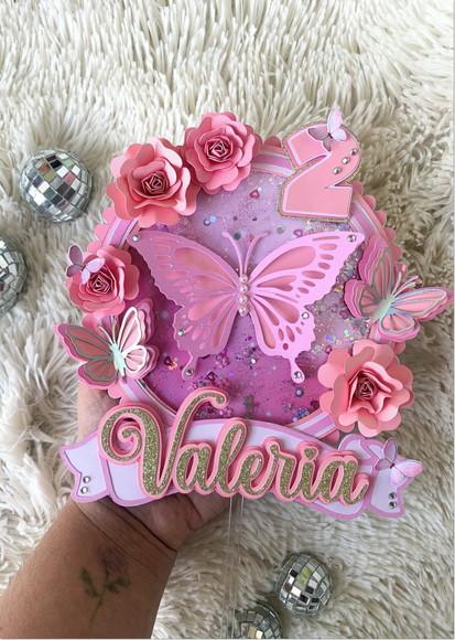 Arquivo de Corte Topo de Bolo Mariposa Rosa