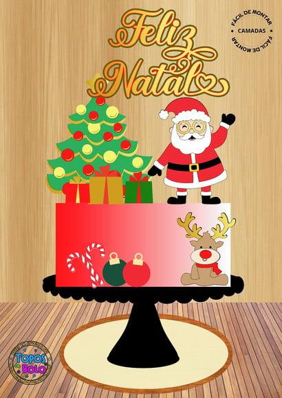 Arquivo de Corte Topo de Bolo Papai Noel de Oculos