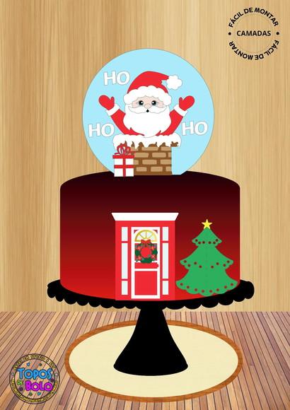Arquivo de Corte Topo de Bolo Papai Noel na Chaminé