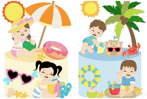 Arquivo de Corte Topo de Bolo Kit Meninas e Meninos Praia