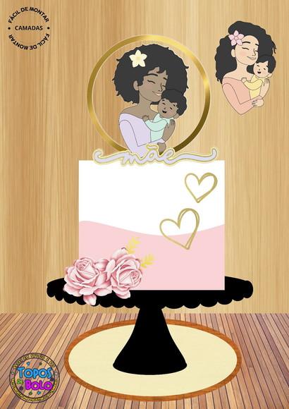 Arquivo de Corte Topo de Bolo Mãe e Bebê Afro