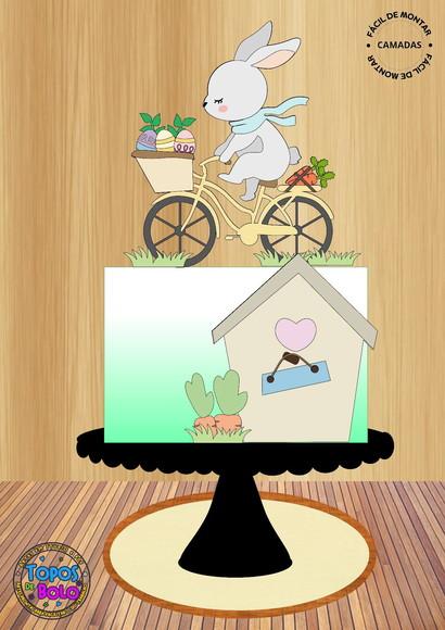 Arquivo de Corte Topo de Bolo Coelho na Bicicleta