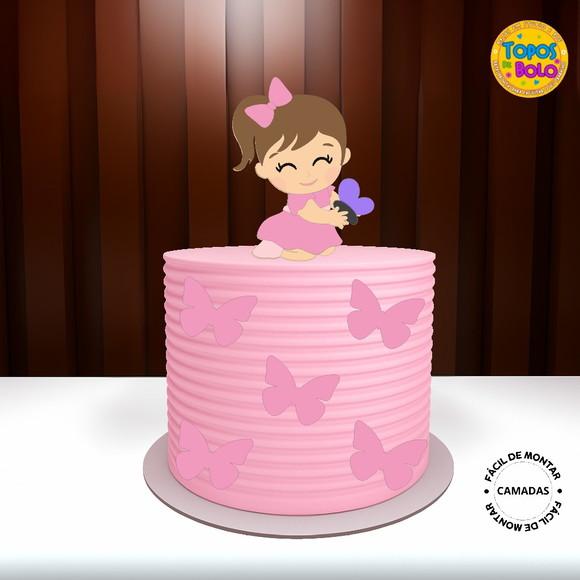 Arquivo de Corte Topo de Bolo Menina Camada Rosa