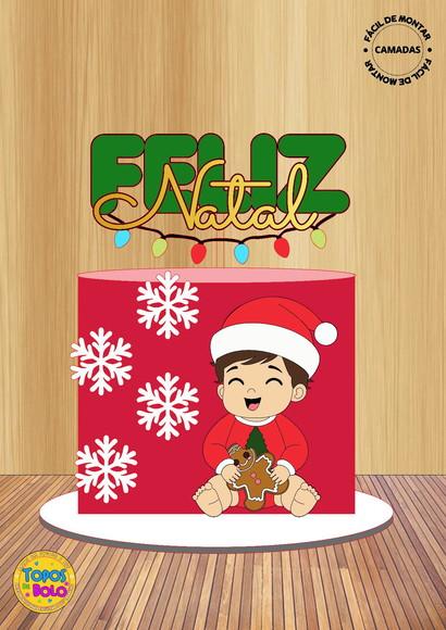 Topo de Bolo Camadas Menino Feliz Natal