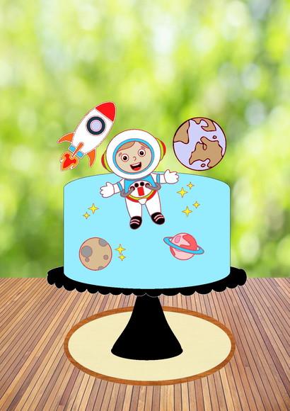 Arquivo de Corte Topo de Bolo Astronauta Cute e Planetas