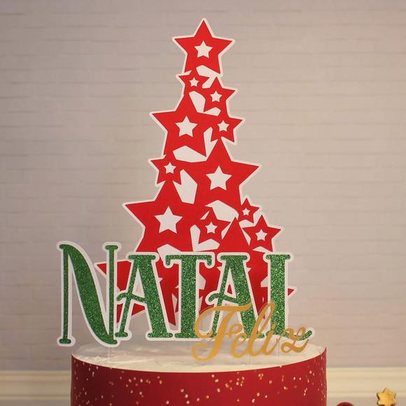 Arquivo de Corte Topo de Bolo Natal Arvore Estrelas