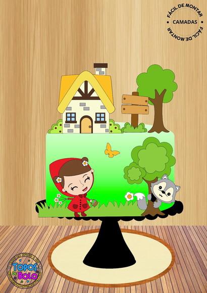 Arquivo de Corte Topo de Bolo Chapeuzinho Vermelho Casa Cute