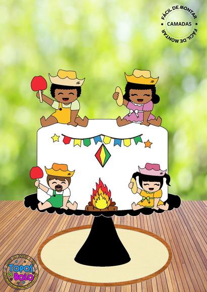 Arquivo de Corte Topo de Bolo Festa Junina Bebês Milho