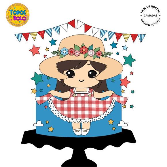 Arquivo de Corte Topo de Bolo Festa Junina Menina Dançando