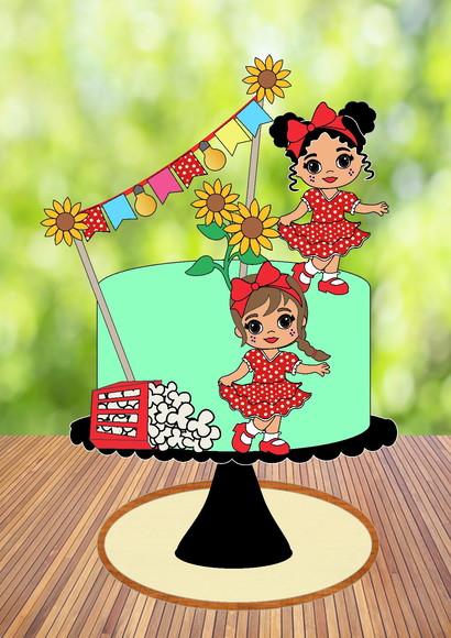 Topo de Bolo Menina com Pipoca - Arquivo Digital