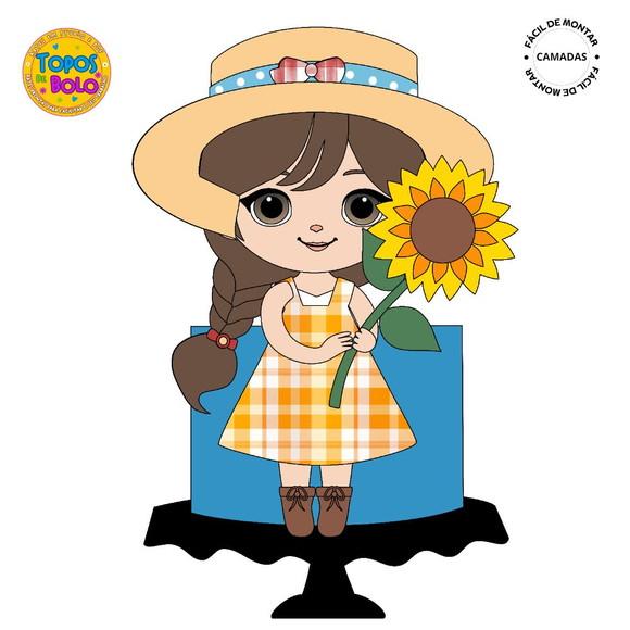 Arquivo de Corte Topo de Bolo Festa Junina Menina Girassol