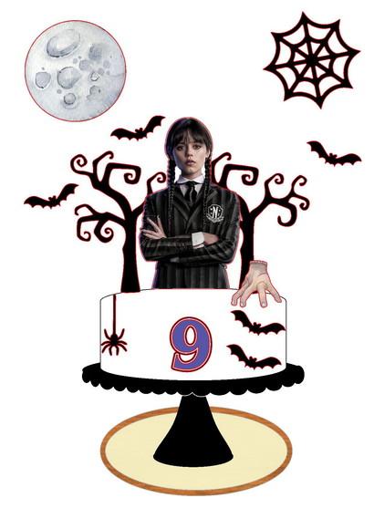 Topo de Bolo Wandinha Família Addams Corte- Arquivo Digital