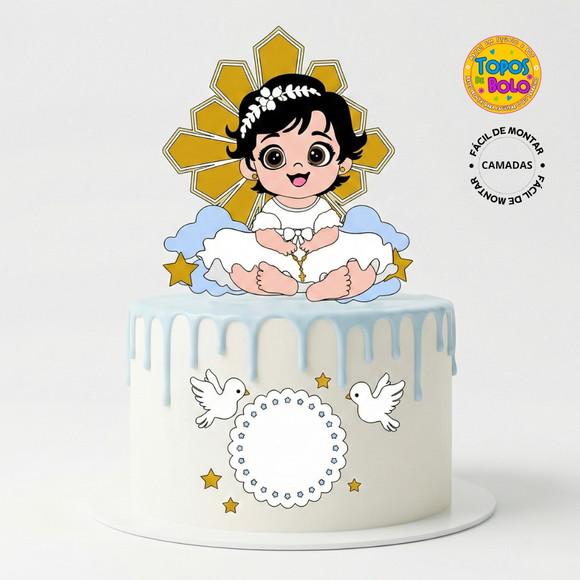 Arquivo de Corte Topo de Bolo Batizado Menina Camadas Baby