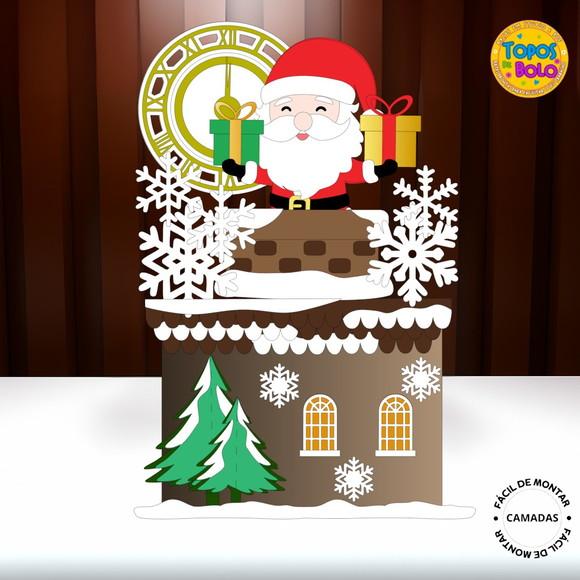 Arquivo de Corte Topo de Bolo Papai Noel na Chaminé 01