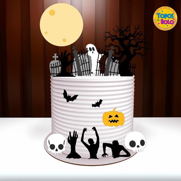 Arquivo de Corte Topo de Bolo Halloween Cemitério
