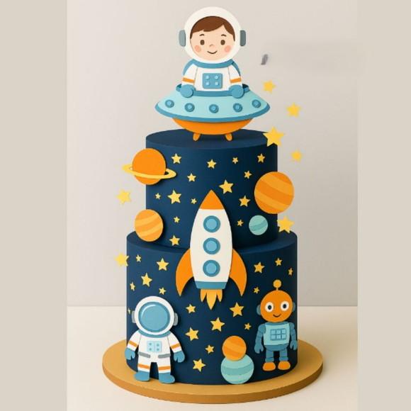 Topo de Bolo Astronauta em Camadas - Arquivo Studio