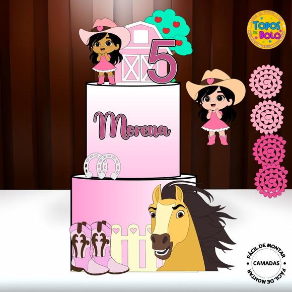 Arquivo de Corte Topo de Bolo Menina Cowgirl Camadas
