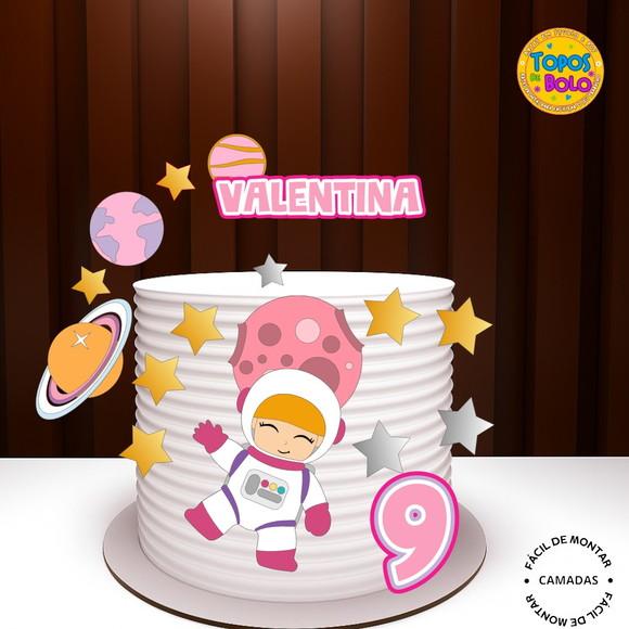 Arquivo de Corte Topo de Bolo Astronautas Rosa