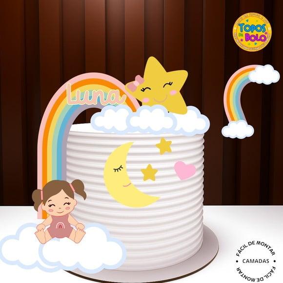 Arquivo de Corte Topo de Bolo Meninas Bebê Arco Iris