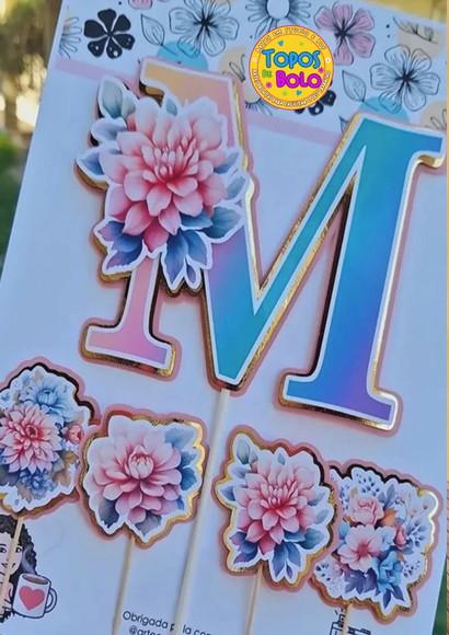 Arquivo de Corte Topo de Bolo Letras Flores