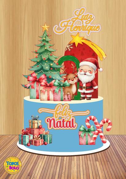 Topo de Bolo Natal Aquarelado Noel