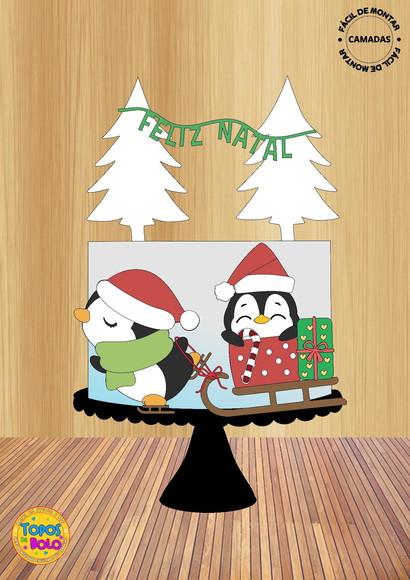Topo de Bolo Pinguins com Treno