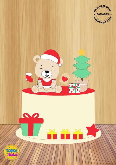 Arquivo de Corte Topo de Bolo Ursinho Natal Camadas