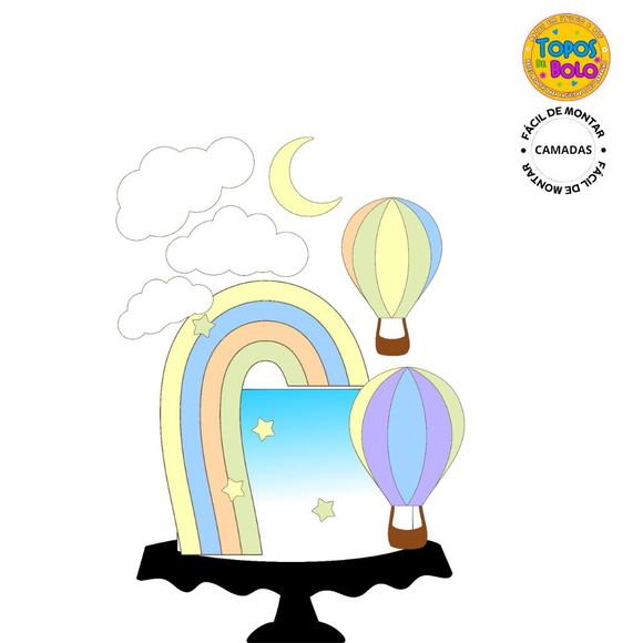 Arquivos de Corte Topo de Bolo Arco Iris e Balão Camadas