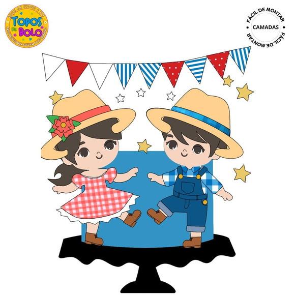 Arquivo de Corte Topo de Bolo Festa Junina Crianças Dançando